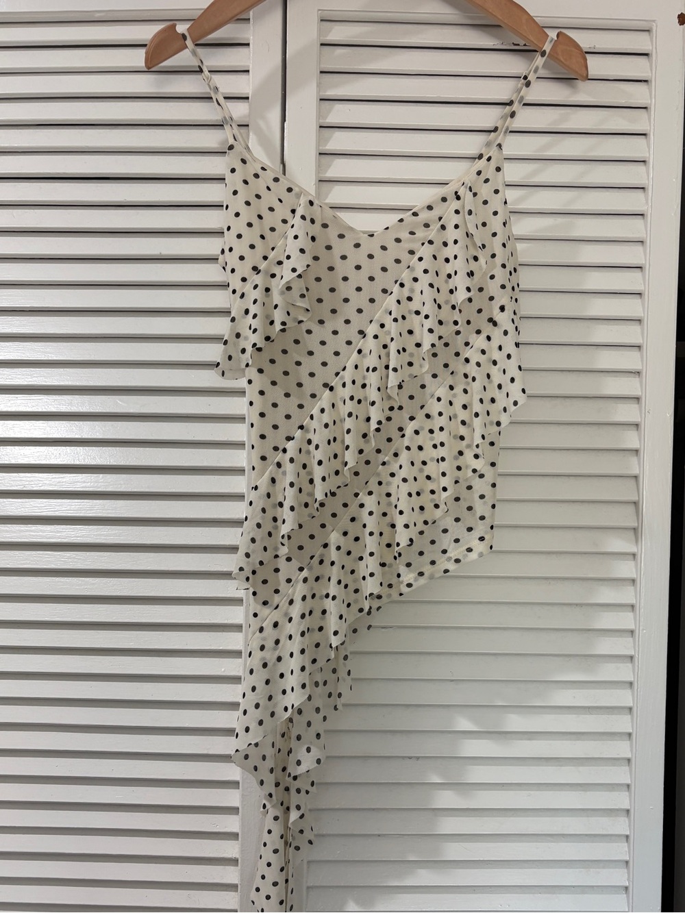 Thirty Thirty Polka Dot Asymmetrical Ruffle Top
